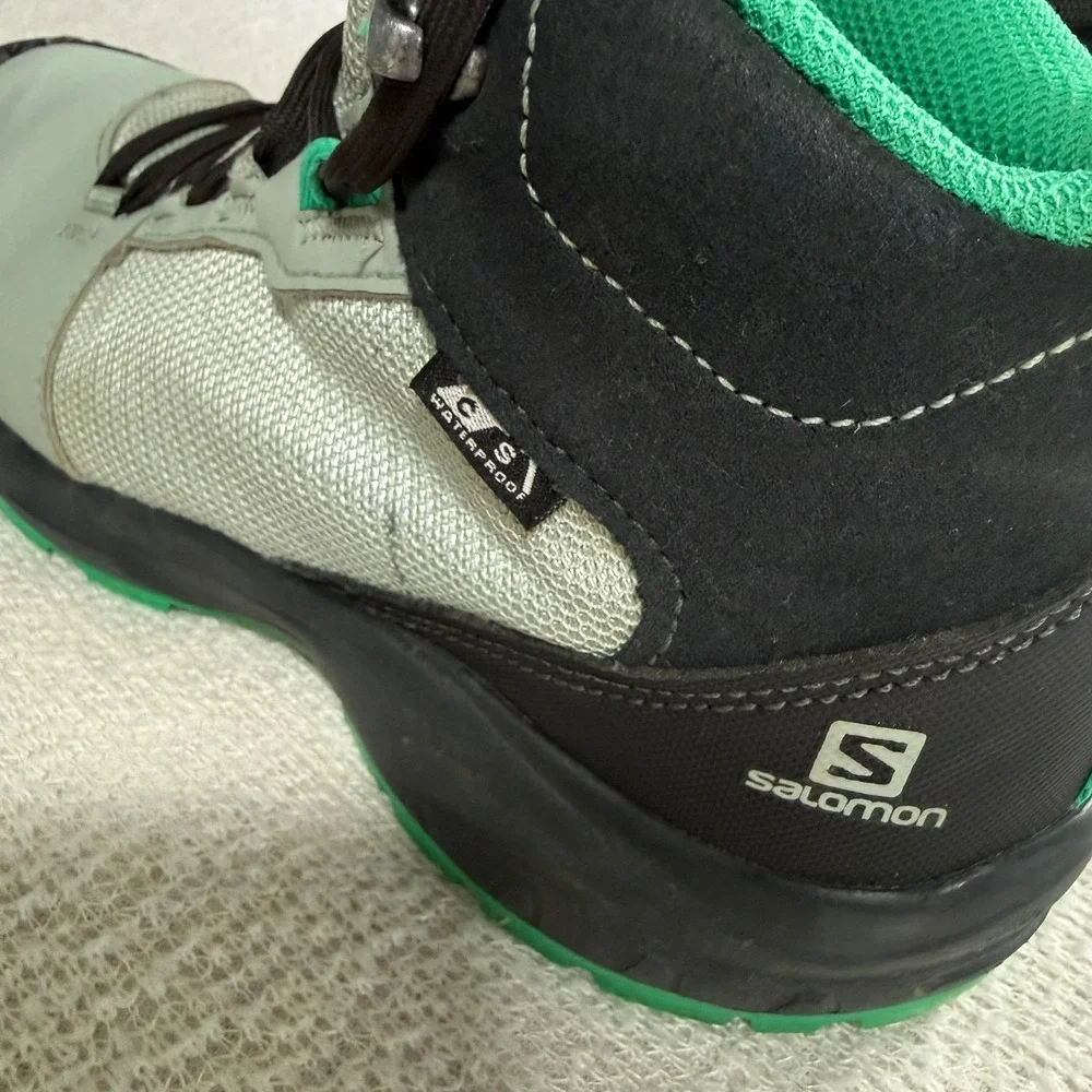 Salomon Outward CSWP Hiking‎ Boots 4 Grey Green Waterproof Kids 412848